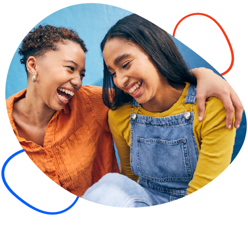 Two teens laughing.