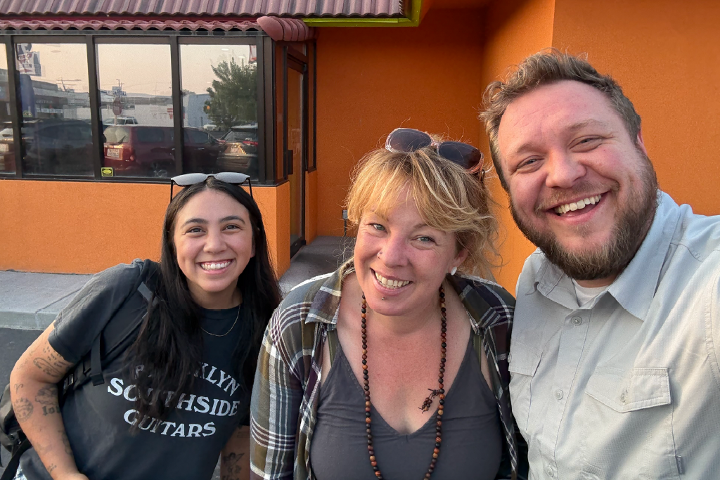 In-Depth Profiles program manager Kailee Haong takes a selfie with youth engagement specialists Ginger Seslar and Aaron Smithmier.